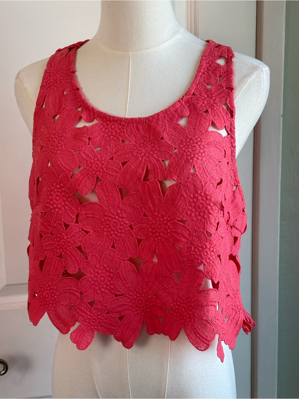 Bundle 2/$30! Signature8 Large Floral Appliqué Crop Tank - Red Pink Coral
